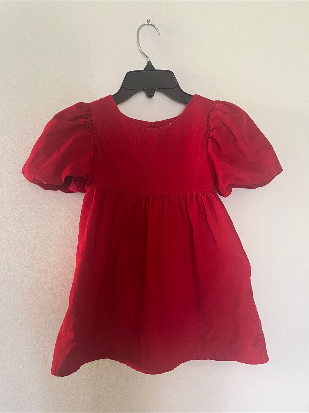 GAP Kids Modern Red Corderoy Dress with Puff Sleeve Detail